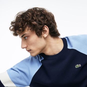 Lacoste Crew Neck Raglan Sleeved Sweater Pánské - Svetr Tmavě Blankyt Blankyt / Bílé / Světle Blanky